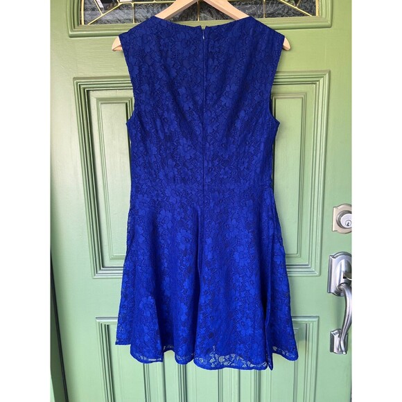 French Connection Lace Mini Dress Skater Fit And Flare | Royal Blue | Size 6 M - Picture 2 of 11